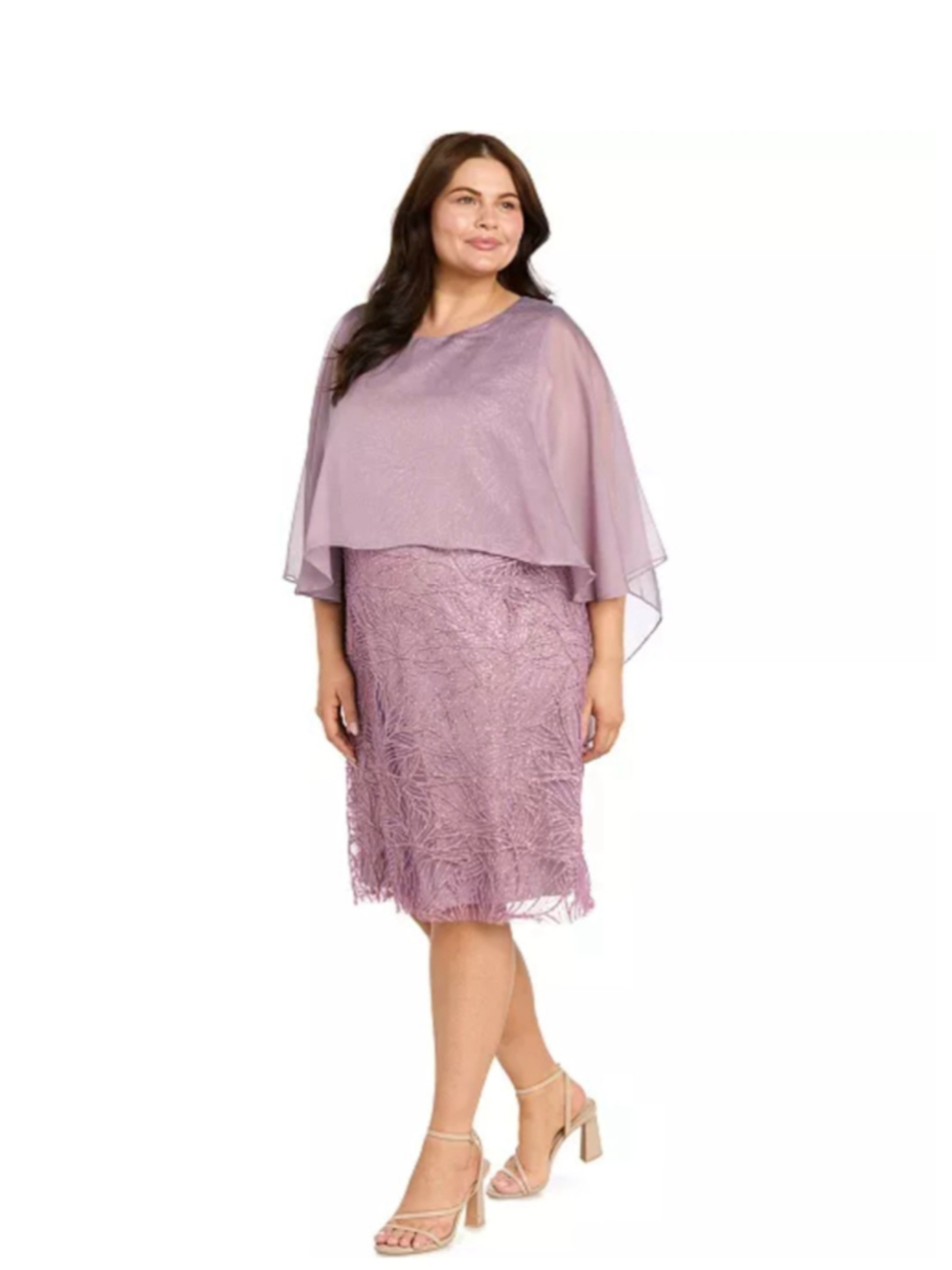 Women's R&M Richards Midi Dress Plus 16W Purple Cape Overlay